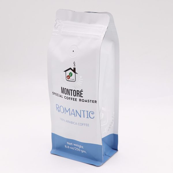 Premium Square-Bottom 8-Side Sealed Coffee Pouch with Pocket Zipper & Degassing Valve – Flat Bottom Stand-Up Bag for Coffee Packaging